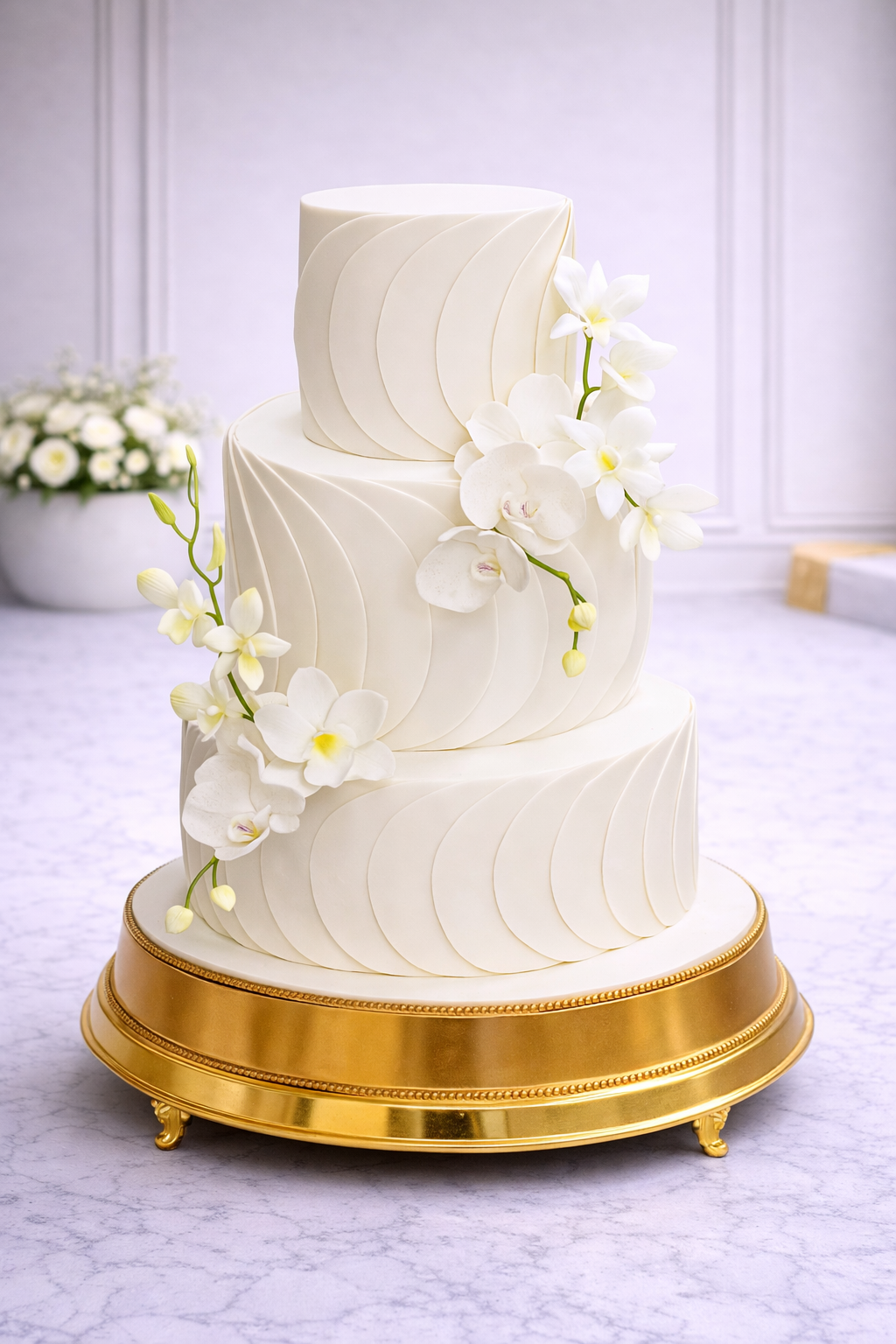 Bolo de casamento Piemonte em boleira dourada